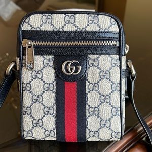 Gucci Ophidia Messenger Bag Gg Coated Canvas Mini Blue